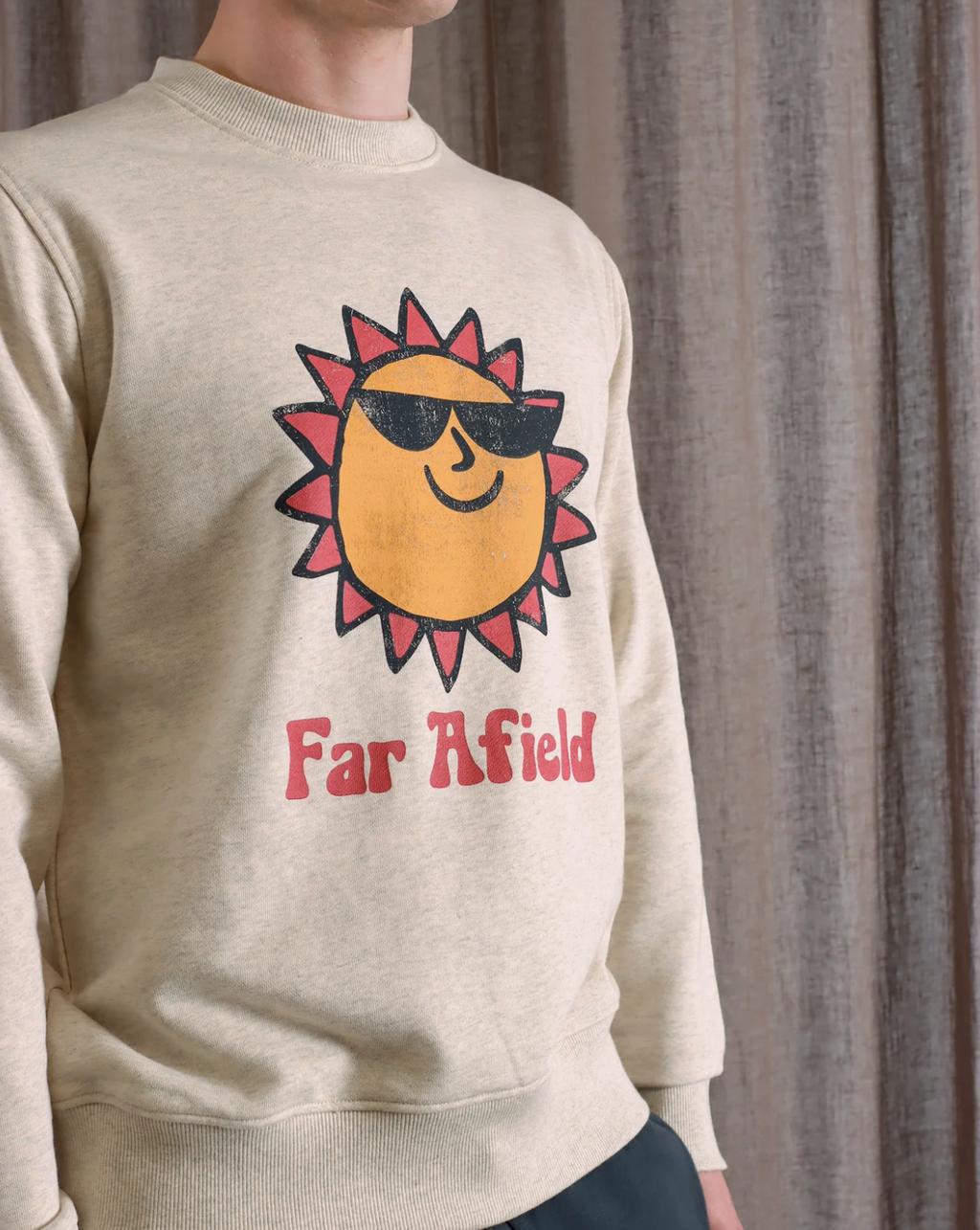 FAR AFIELD Crew Neck Sweatshirt - Grey Marl Sunny Print