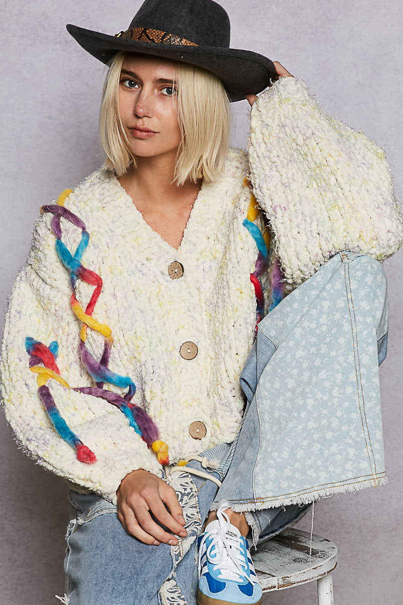 Contrast Stitch Cardigan in Milk Cream