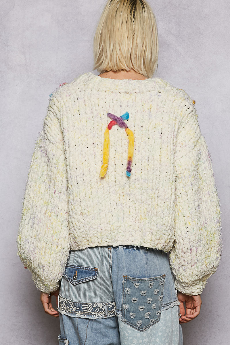 Contrast Stitch Cardigan in Milk Cream