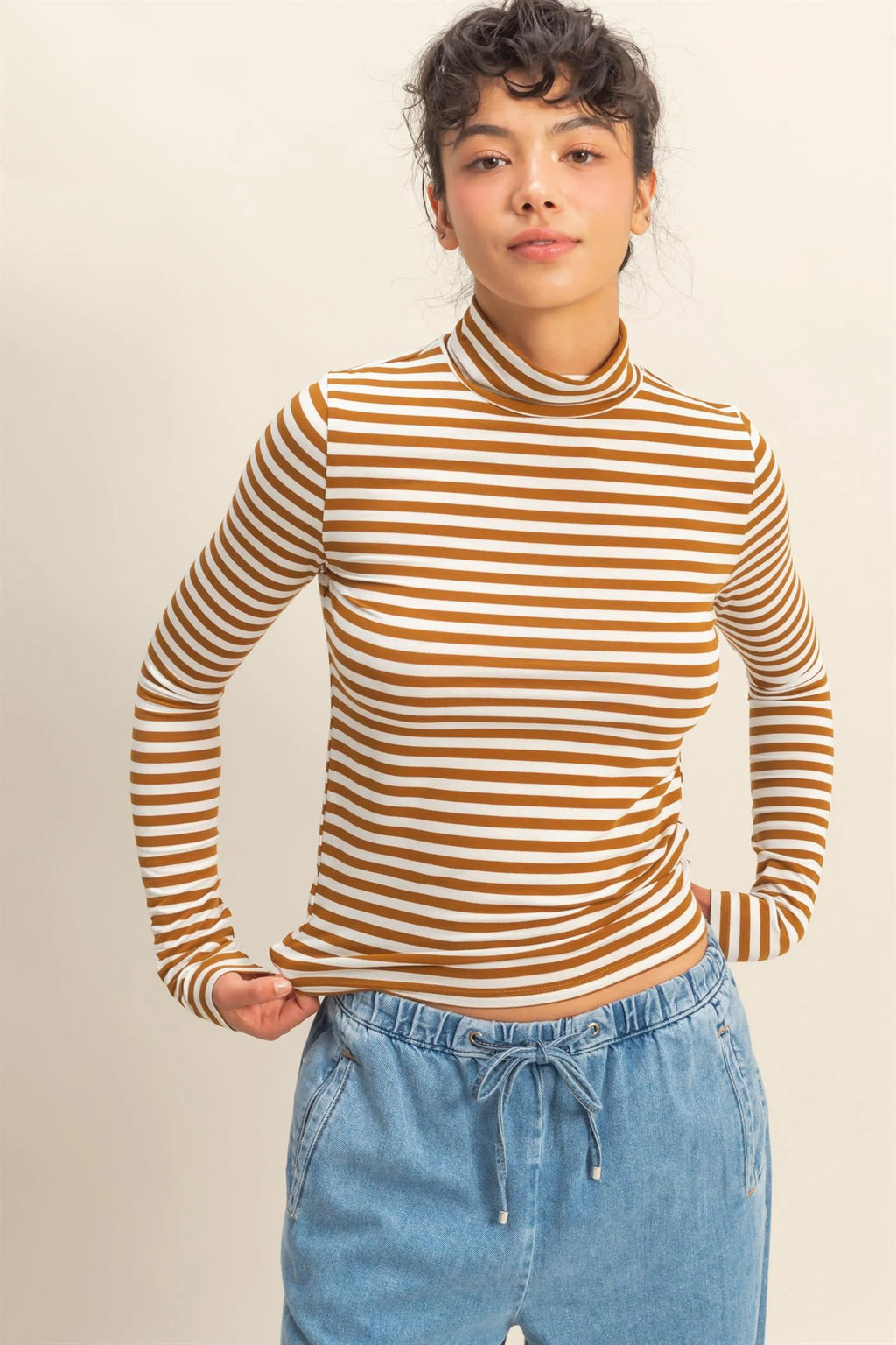 Striped Long Sleeve Mock Neck Top