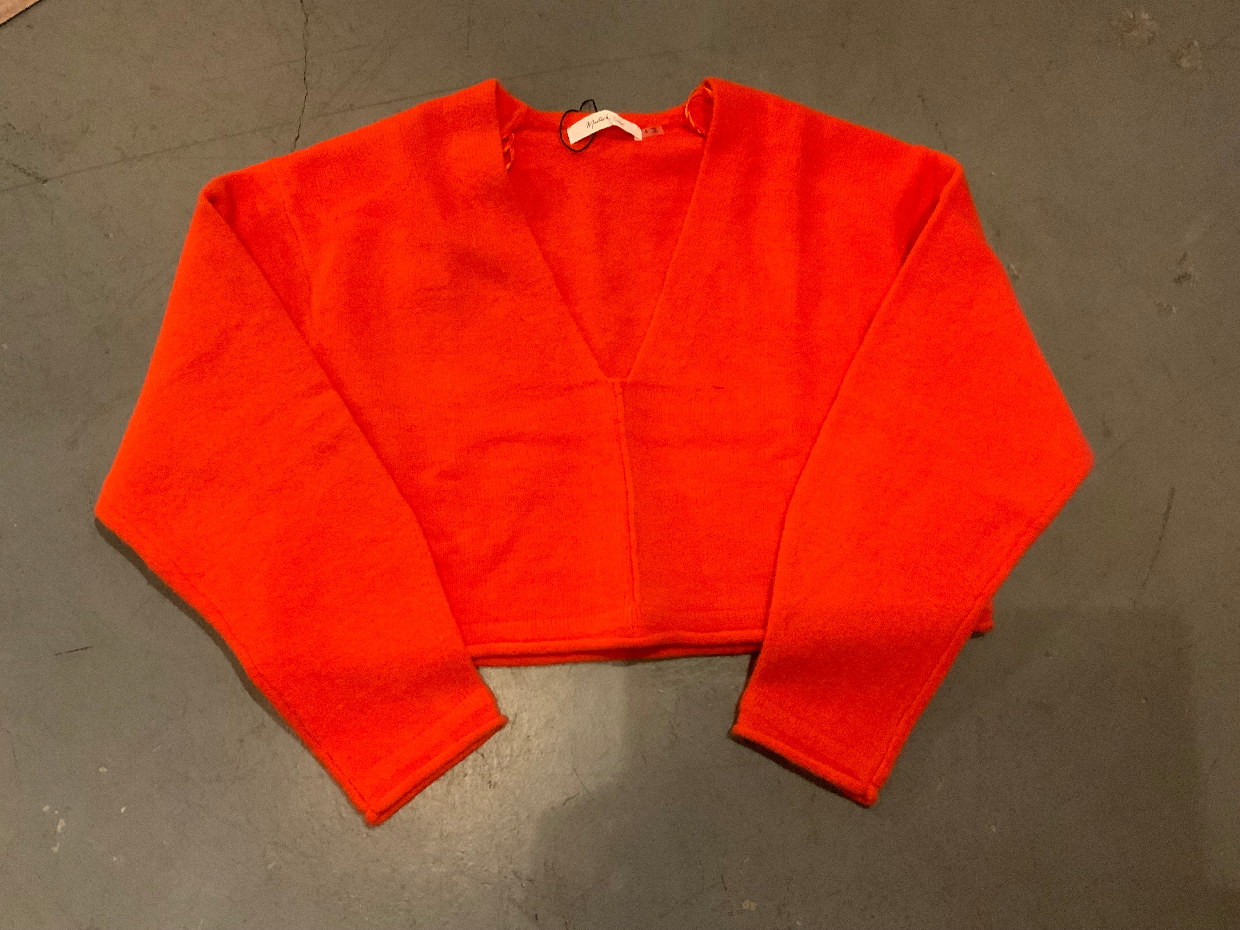 Orange V-Neck Cropped Sweater