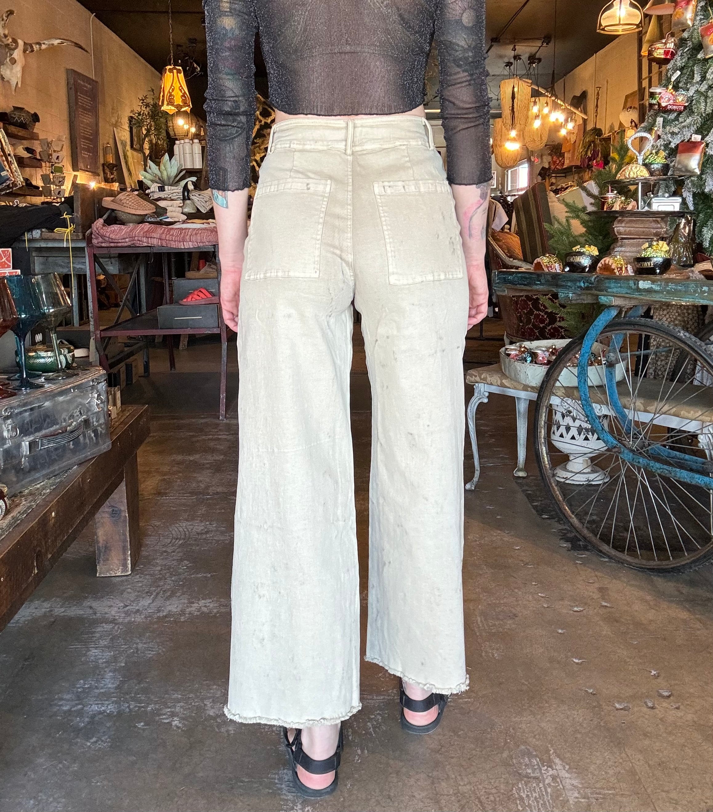 High Waist Wide Leg Pants - Oatmeal