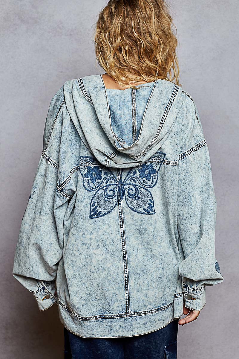 POL Chambray Butterfly Hooded Jacket