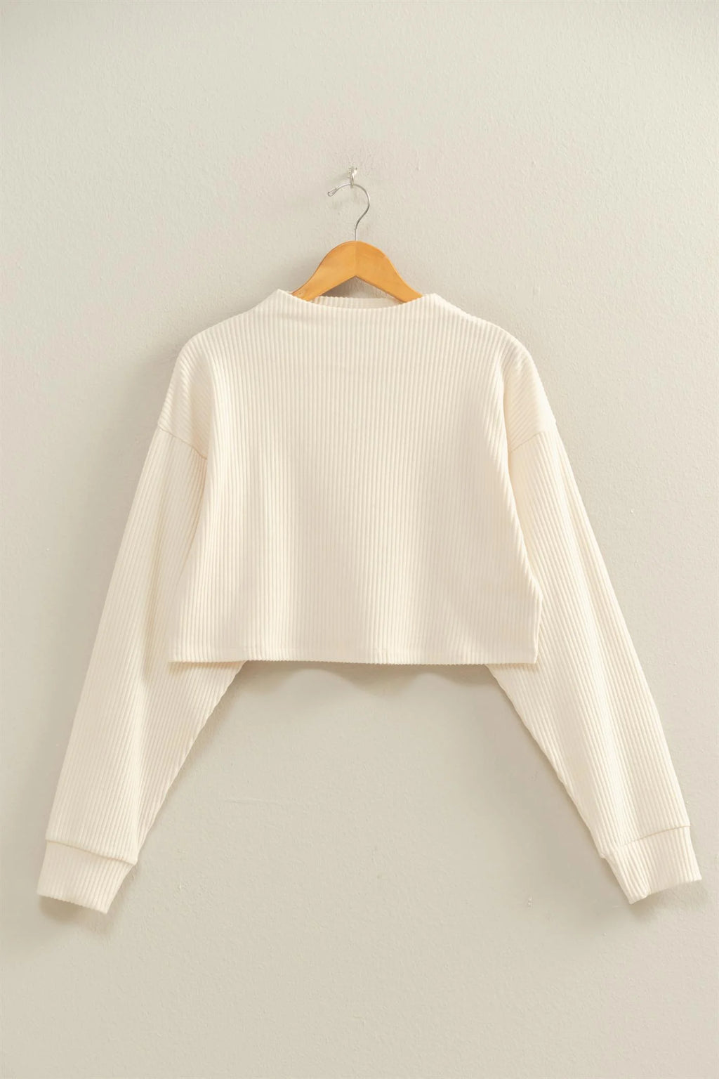 Cropped High Neck Cream Ribbed Top