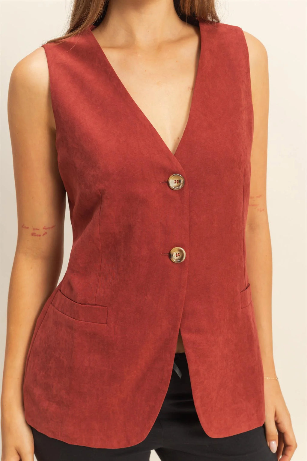 V-Neck Tailored Button Vest