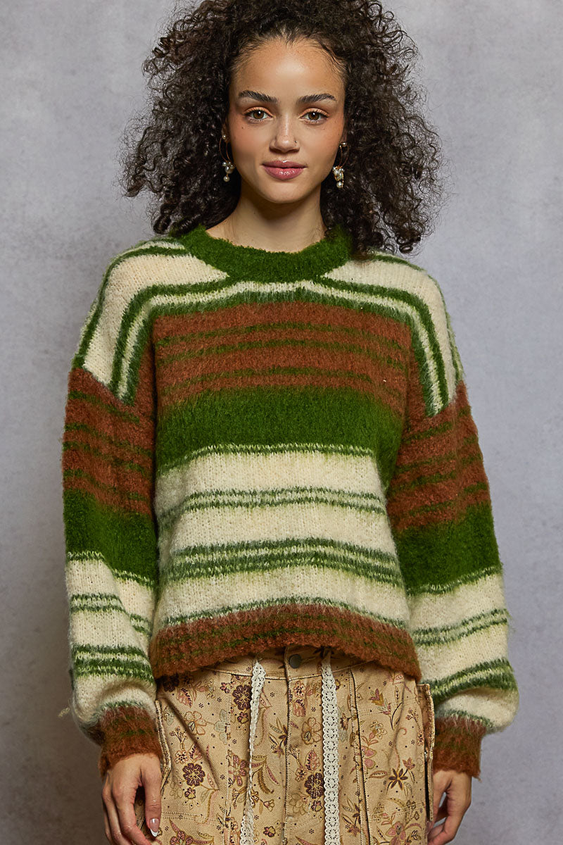 POL Green Multi Striped Sweater