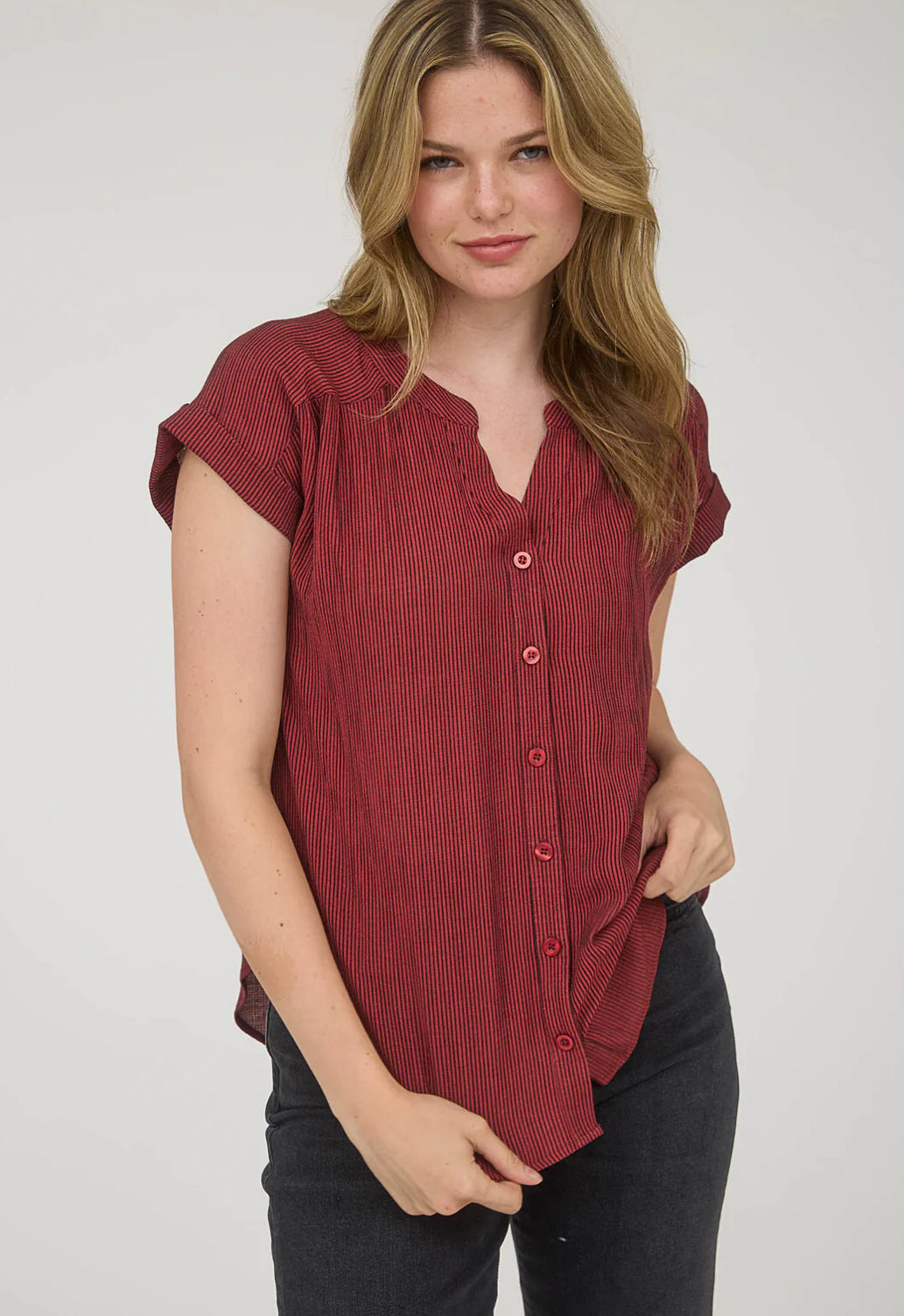 Pinstripe Short Cuffed Button Down