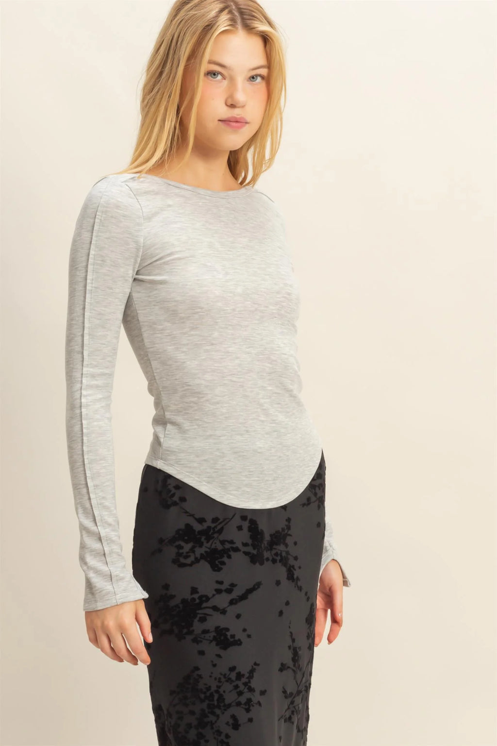 Scoop Back Fitted Long Sleeve Top