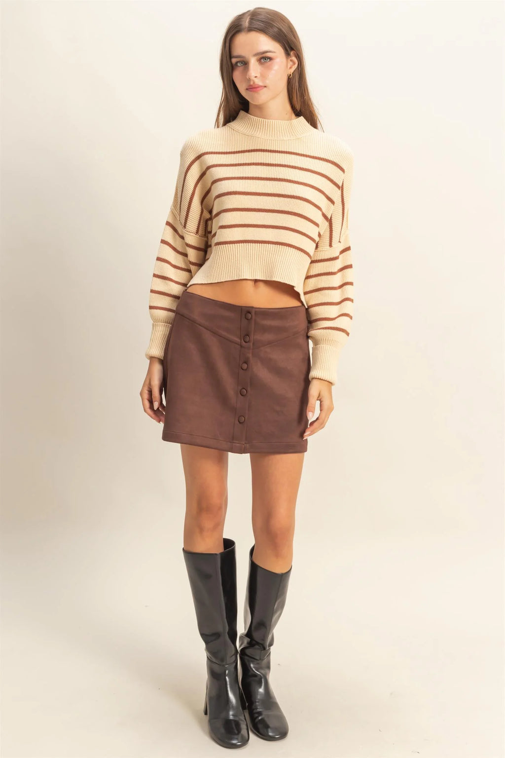 Striped Mock Neck Long Sleeve Sweater