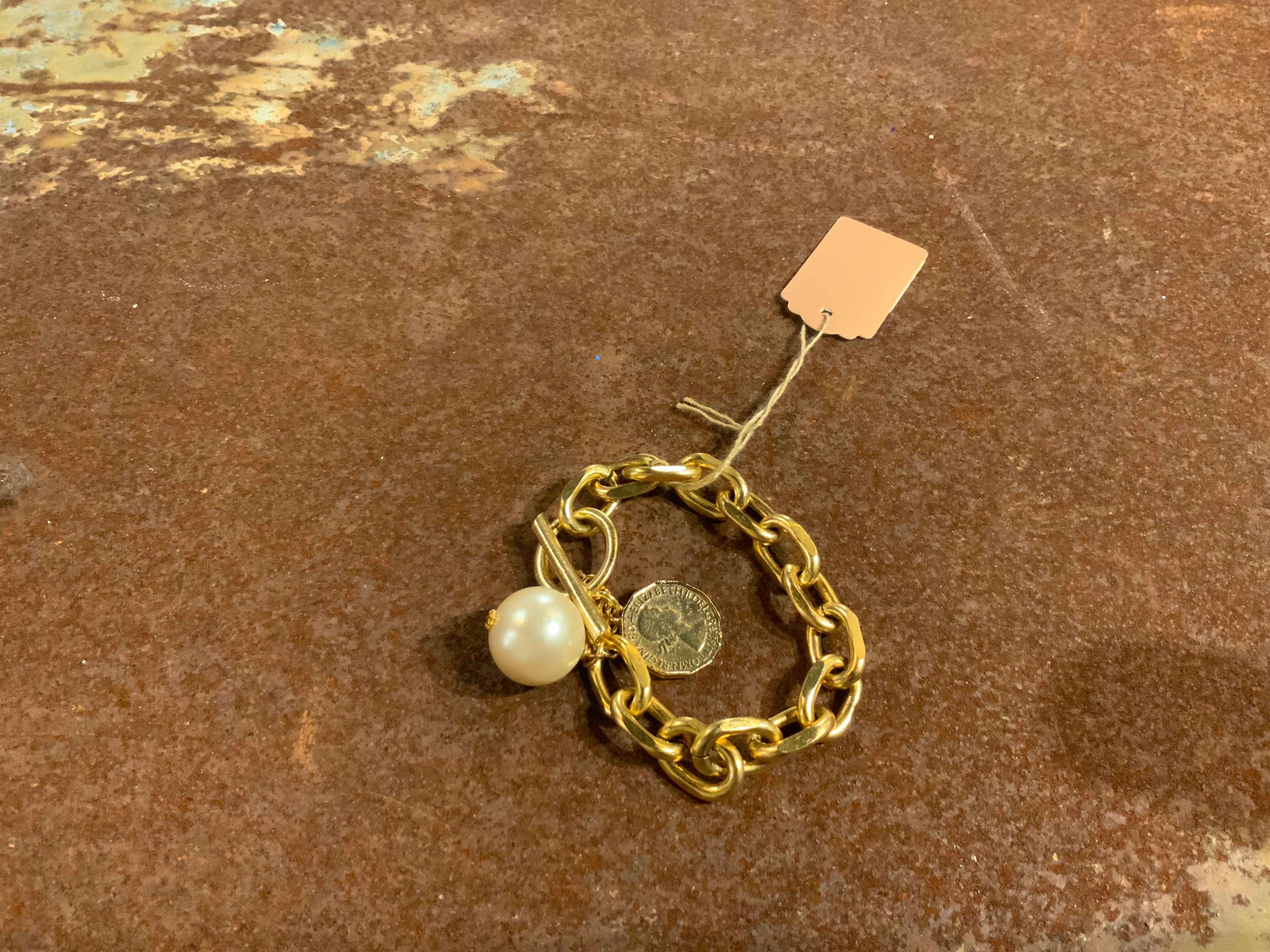 Yochi- Gold & Pearl Chain Bracelet