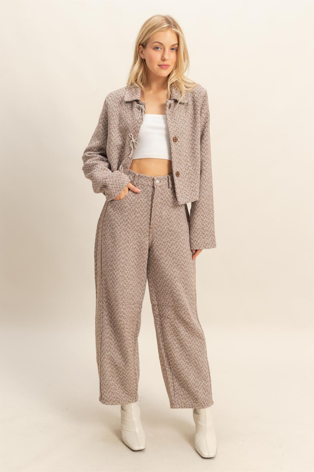 Herringbone Tweed Modern Straight Leg Pant