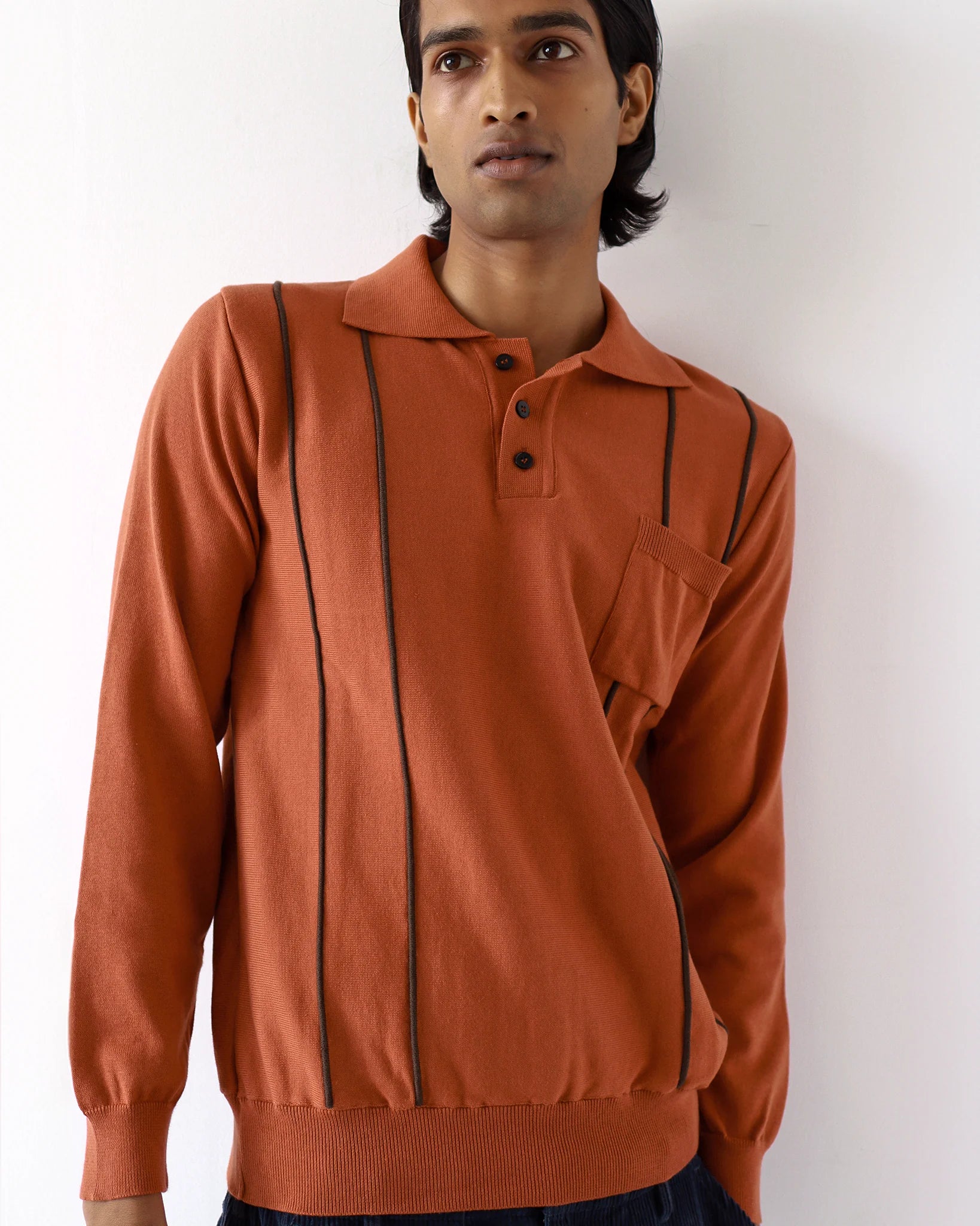 Far Afield Alfaro Knitted Polo - Burnt Orange