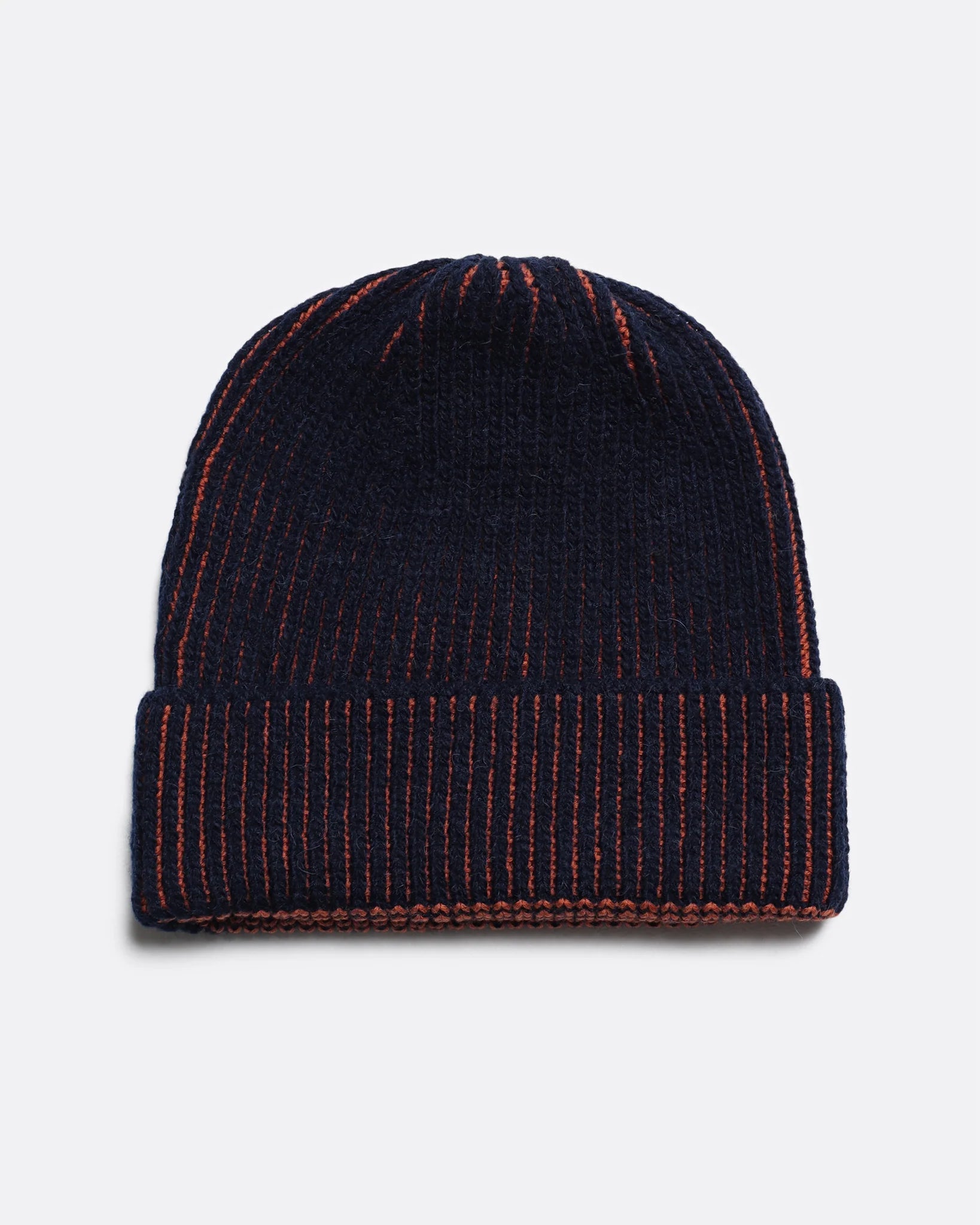 Far Afield Ribbed Knit Beanie - Burnt Orange/Navy