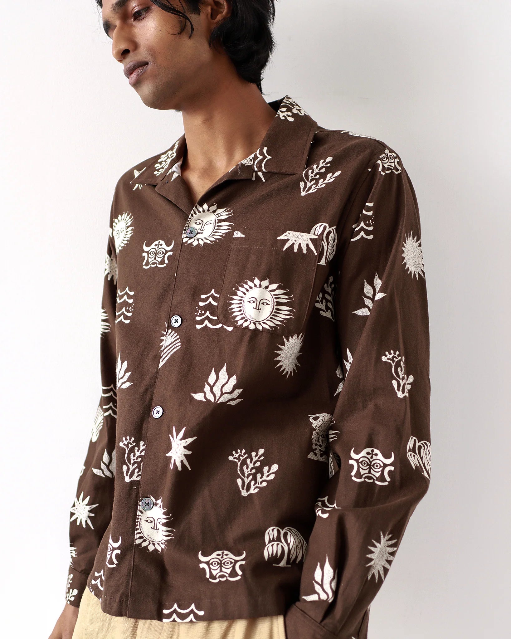 Far Afield Busey shirt - Slate Brown Print