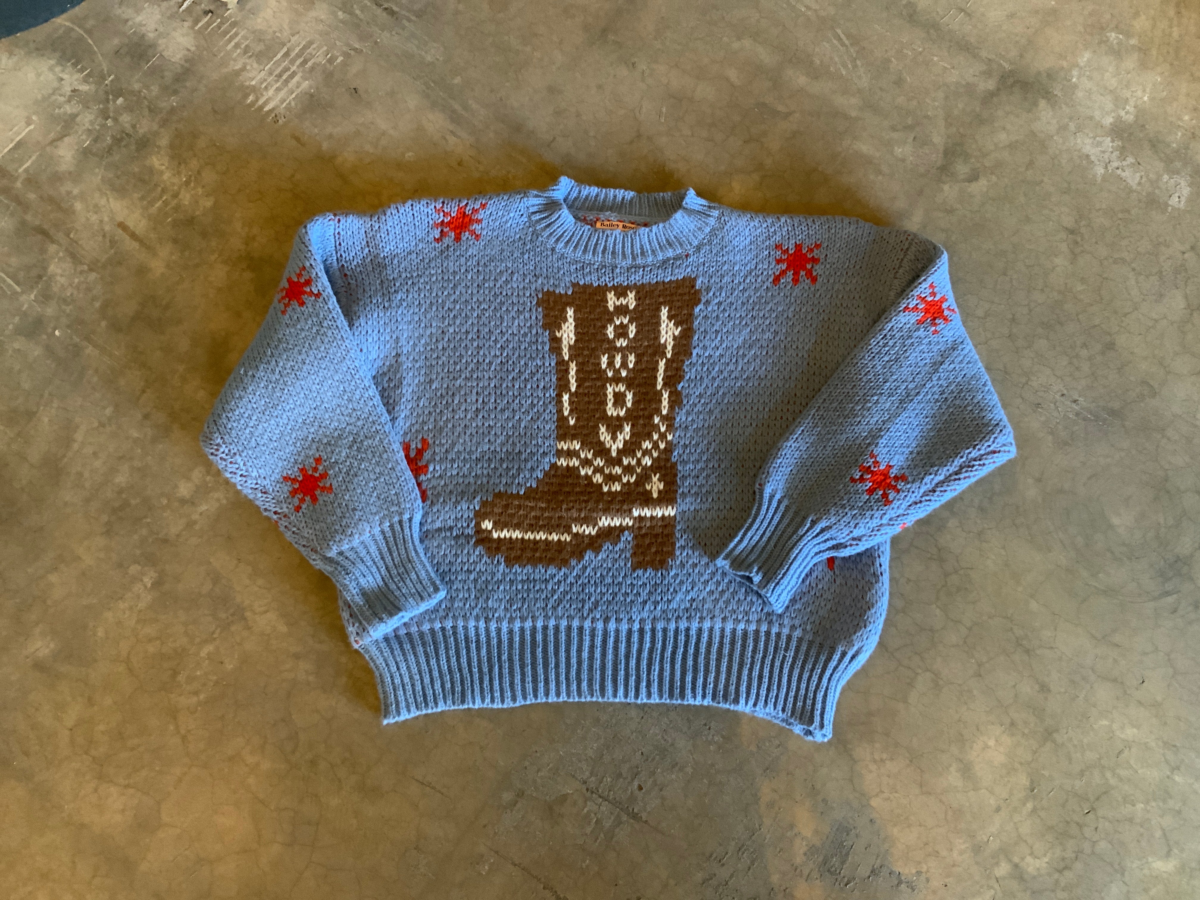 Bailey Rose Powder Blue Cowboy Boot Sweater