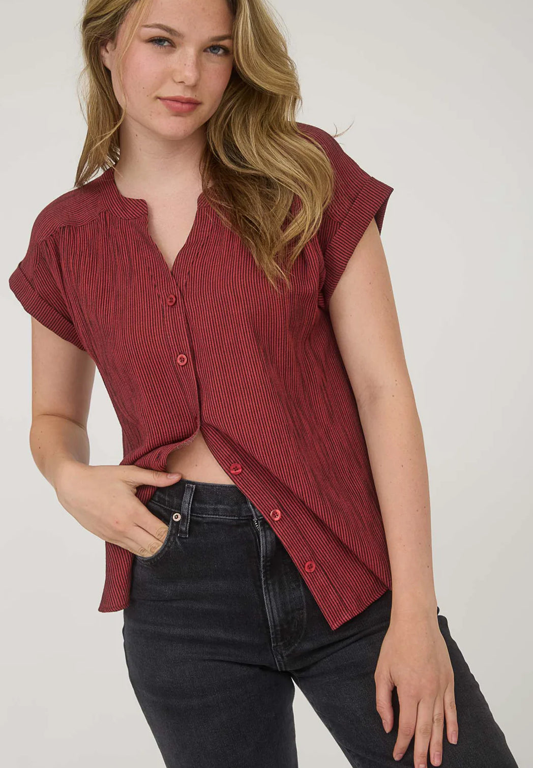 Pinstripe Short Cuffed Button Down