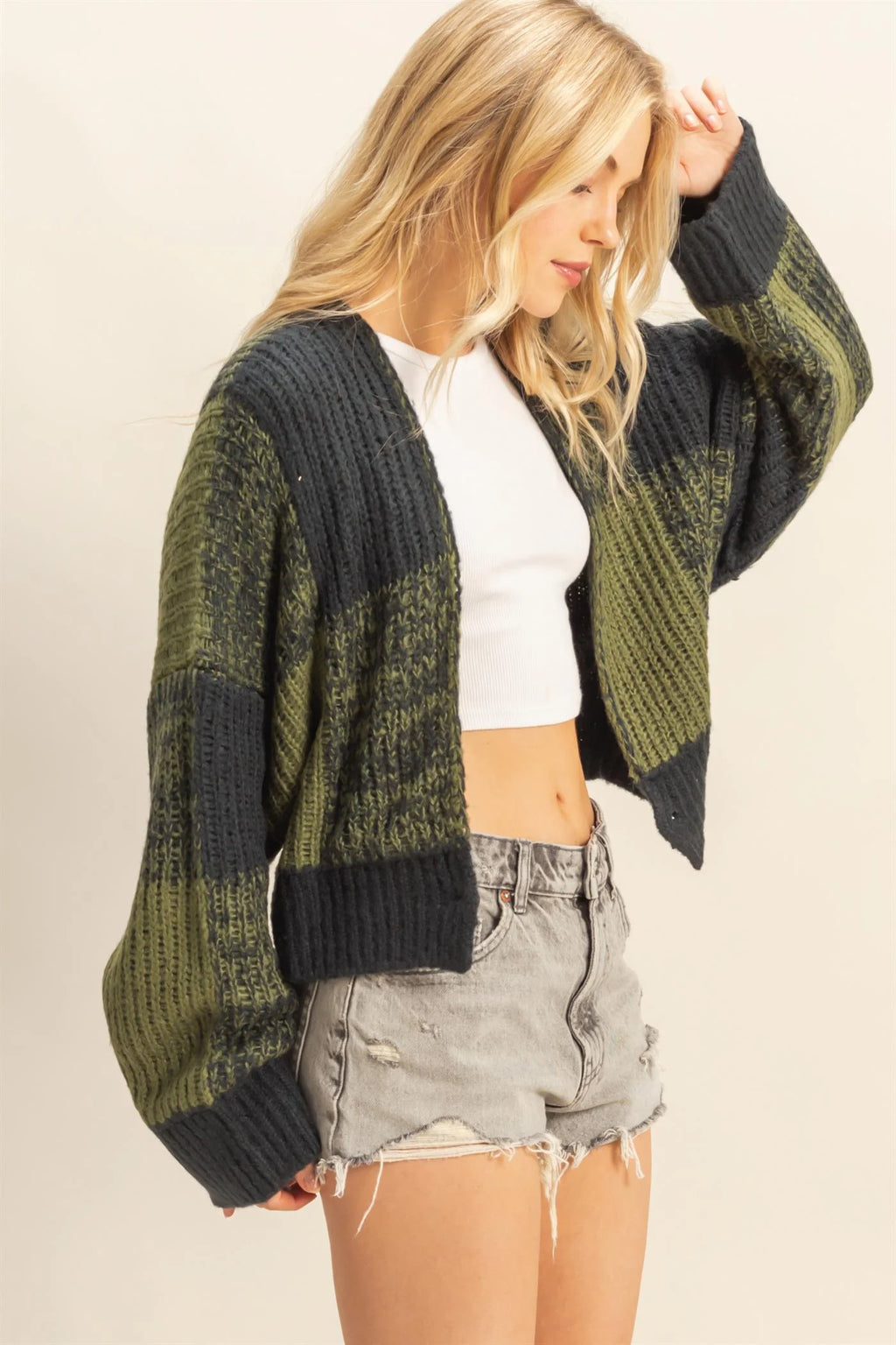 Two Toned Checkered Sweater Cardigan