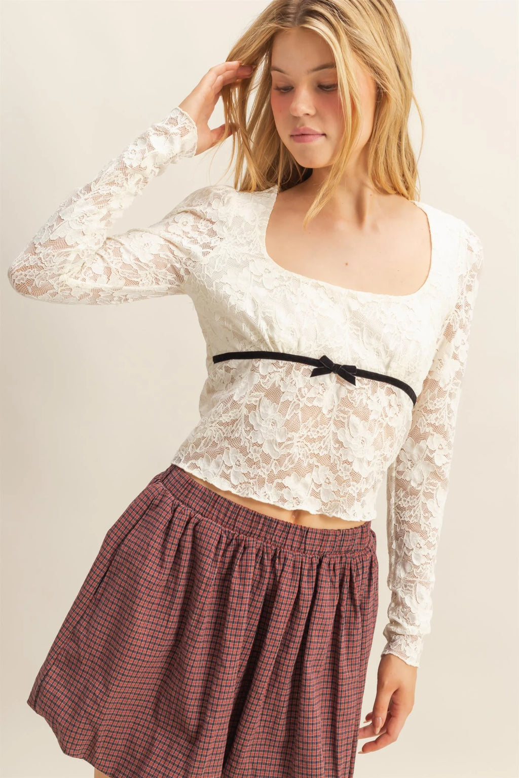 Ribbon Detail Lace Top