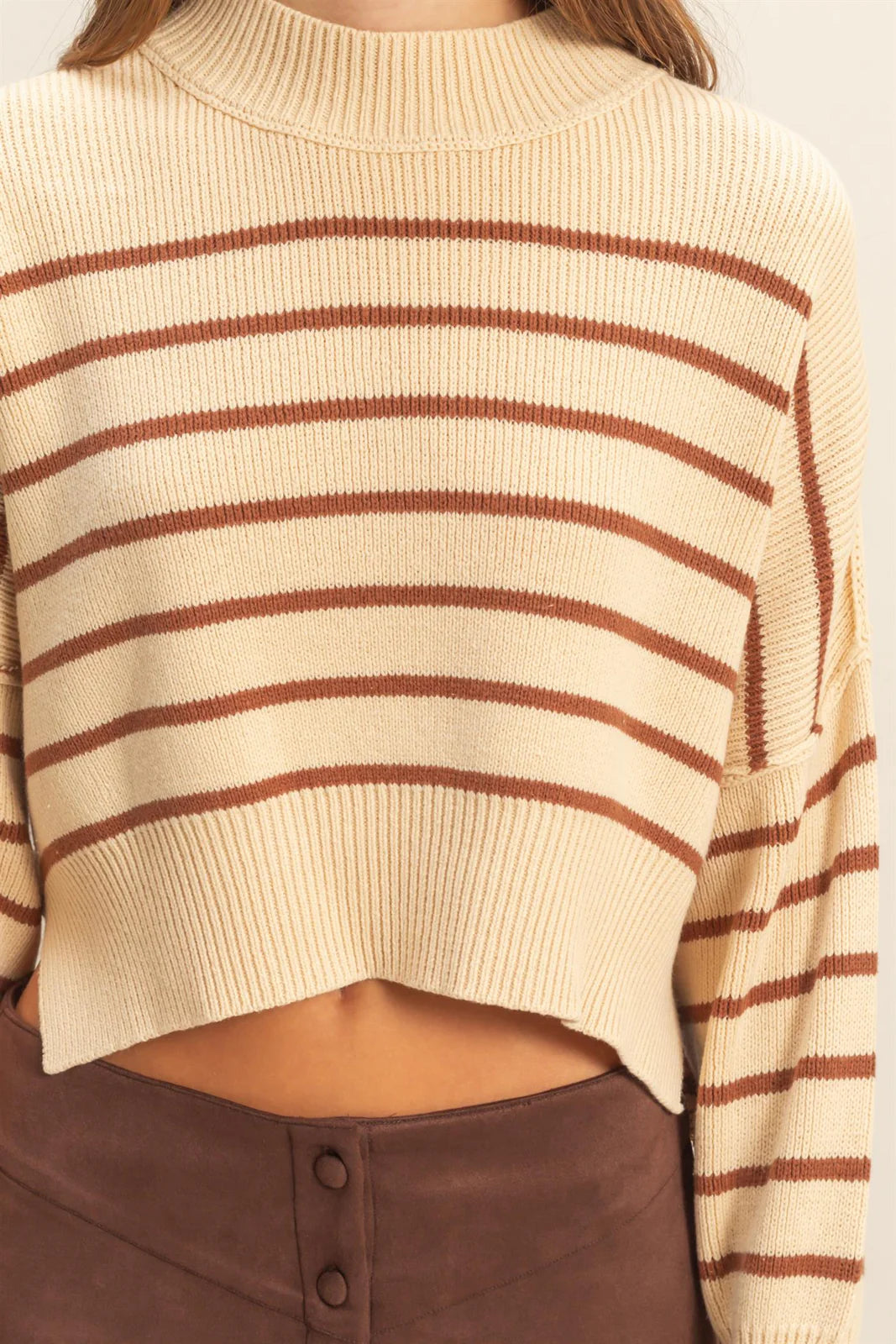 Striped Mock Neck Long Sleeve Sweater