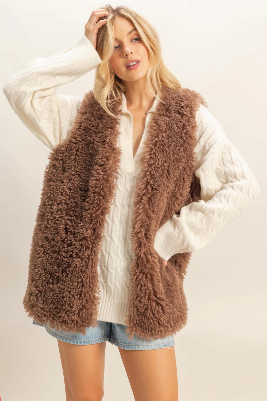 Fuzzy Sweater Vest - Brown