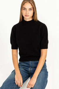 HYFVE Black Puff Sleeve Cropped Sweater