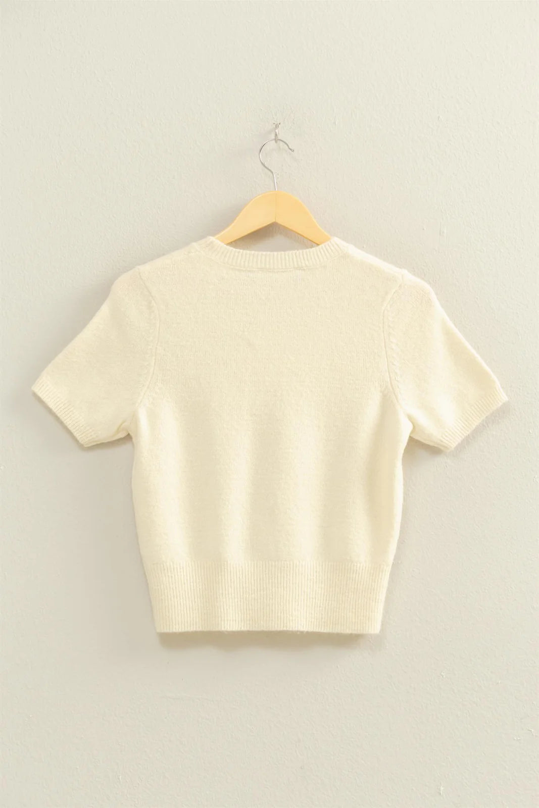 Short Sleeve Sweater Top - Cream