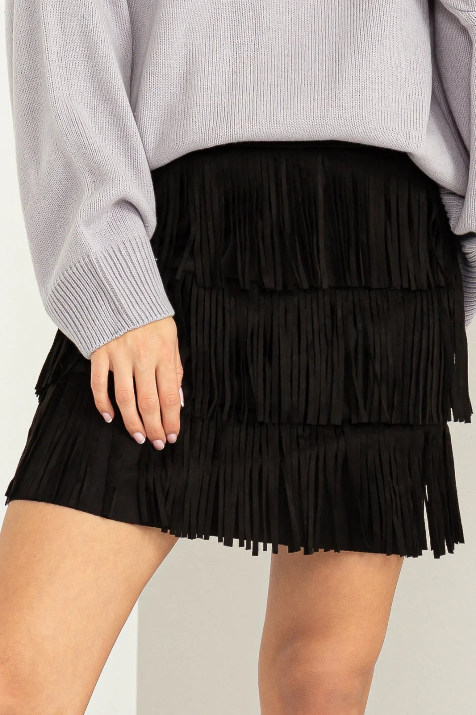 HYFVE Black Fringe Mini Skirt