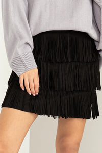 HYFVE Black Fringe Mini Skirt