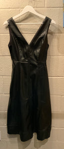 V Neck Black Vegan Leather Dress