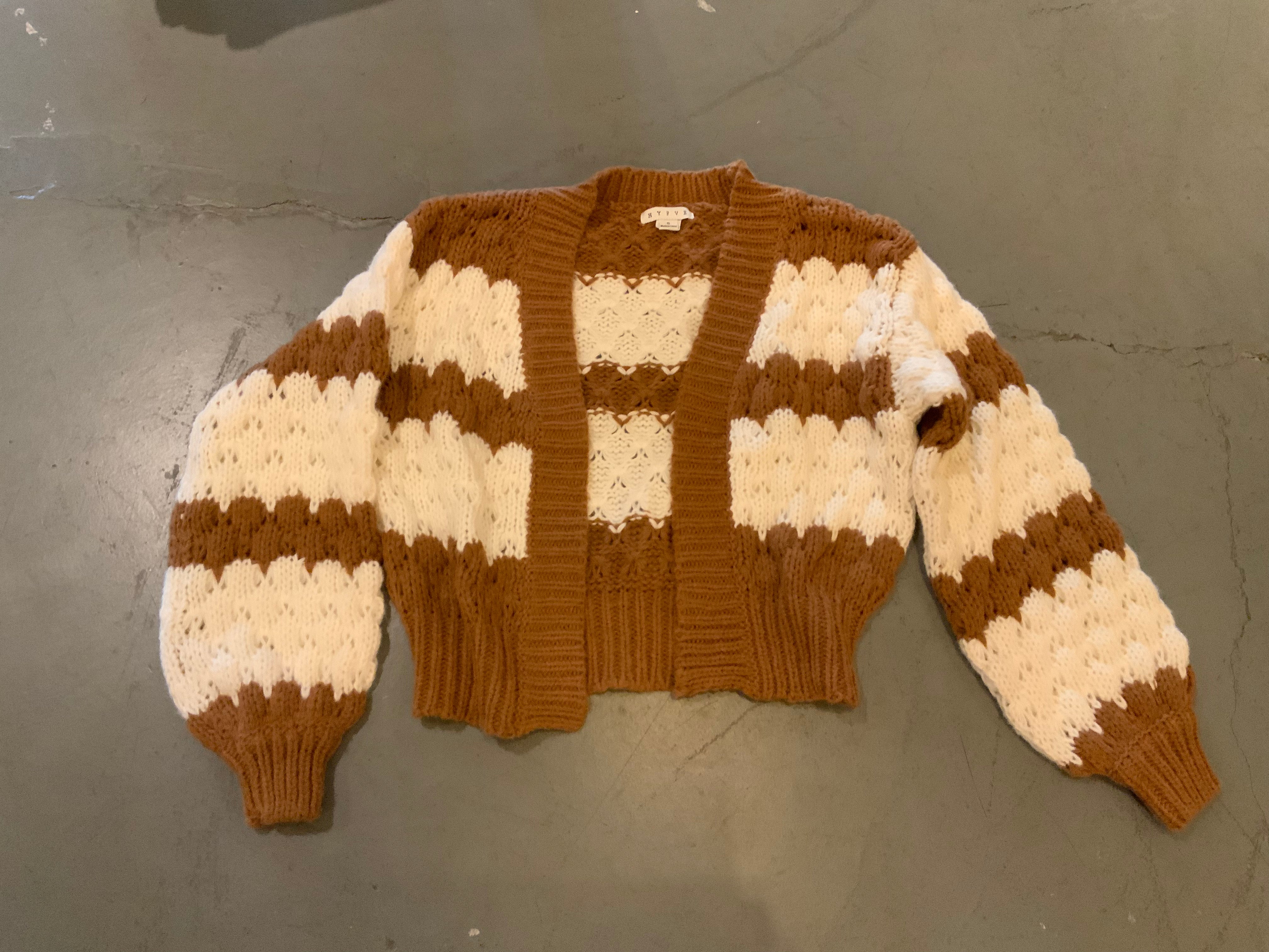 HYFVE Cream/Brown Open Front Sweater