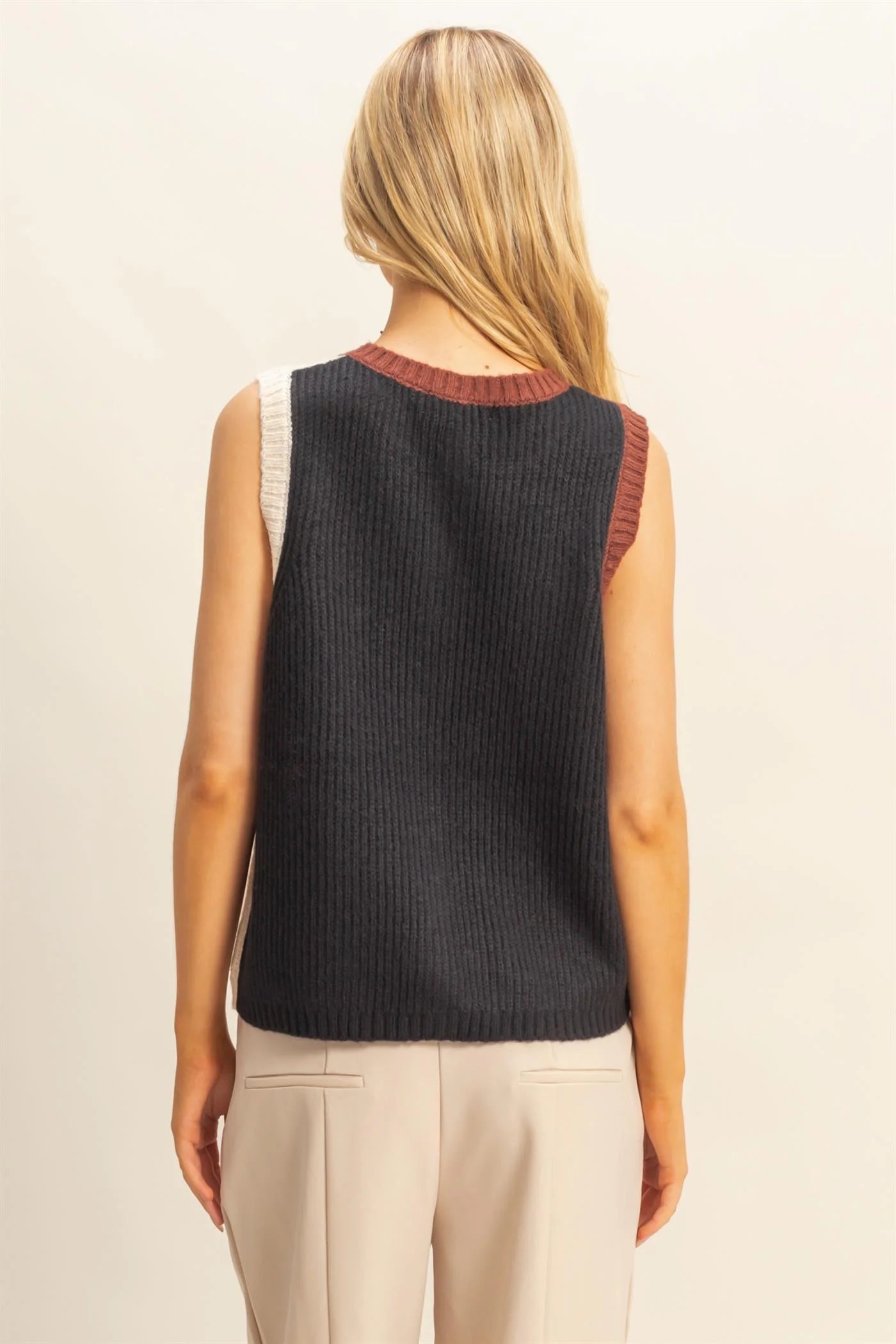 Color Block Button Down Sweater Vest