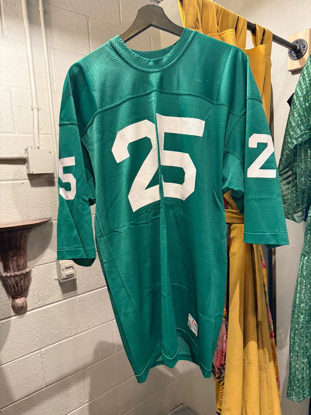 Vintage Green and White Football Jersey in Men's L