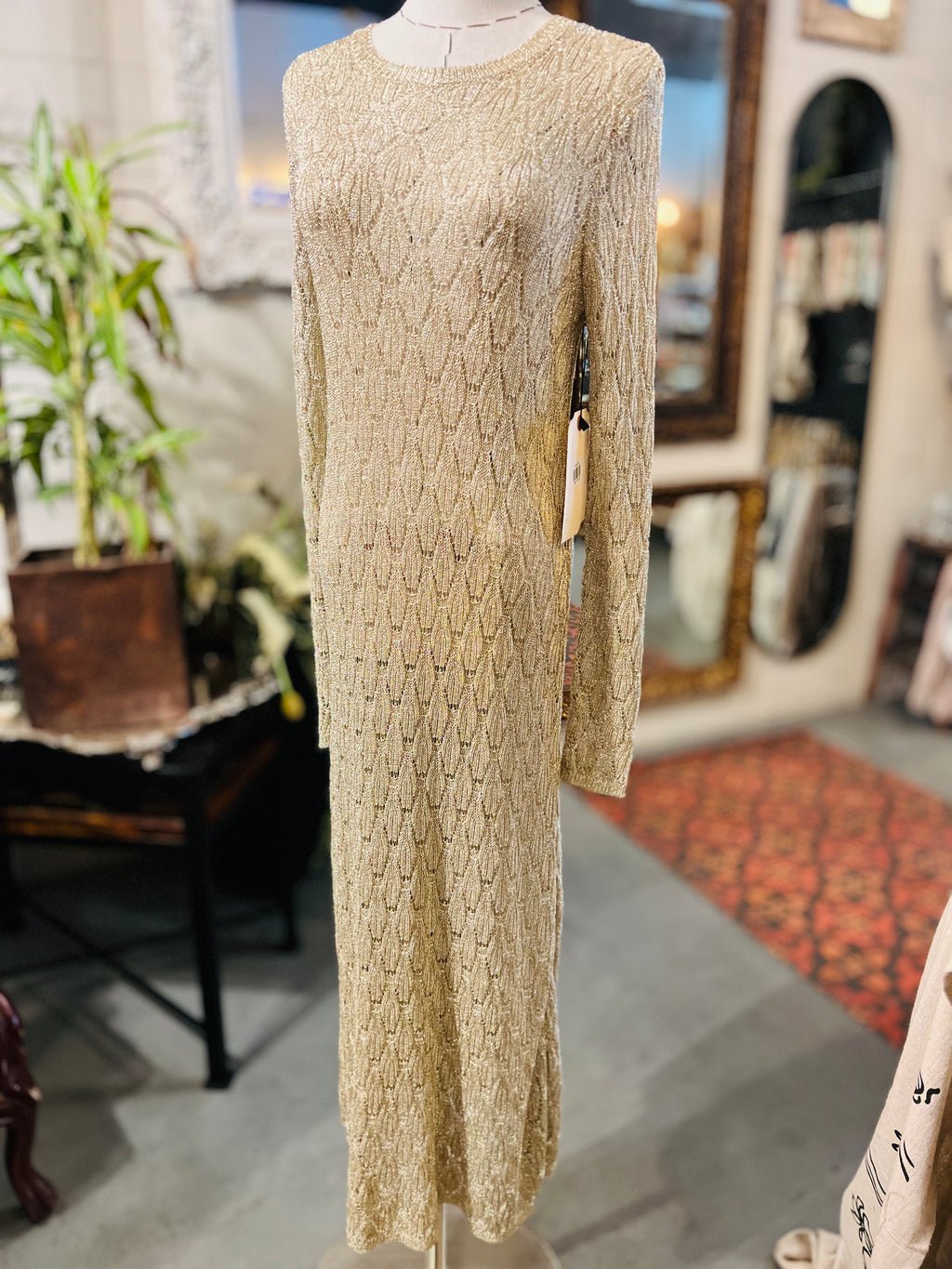 Vintage Glitzy Fitted Maxi Sweater Dress - Women's M
