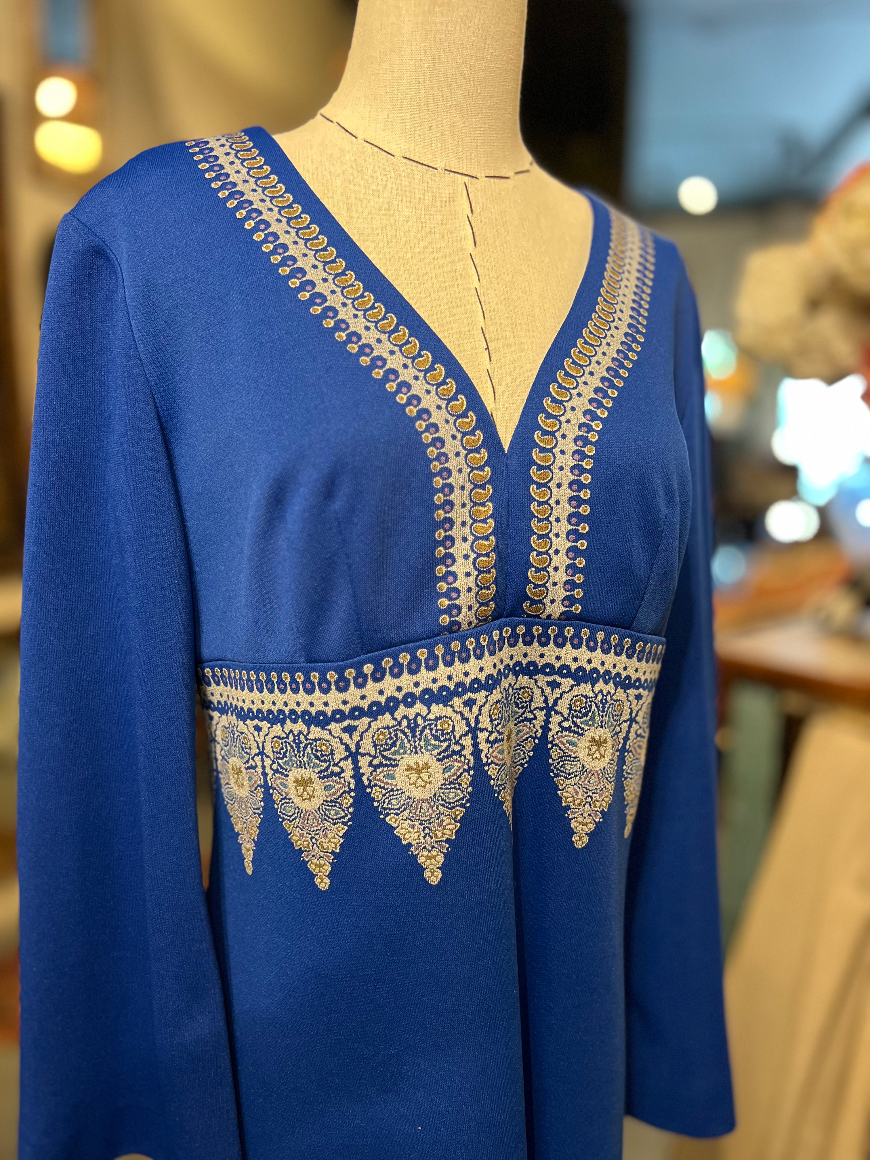 Vintage Full Length Cobalt Blue Dress Size M