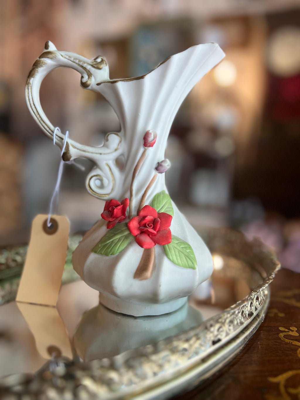 Vintage 3D Red Rose Pitcher