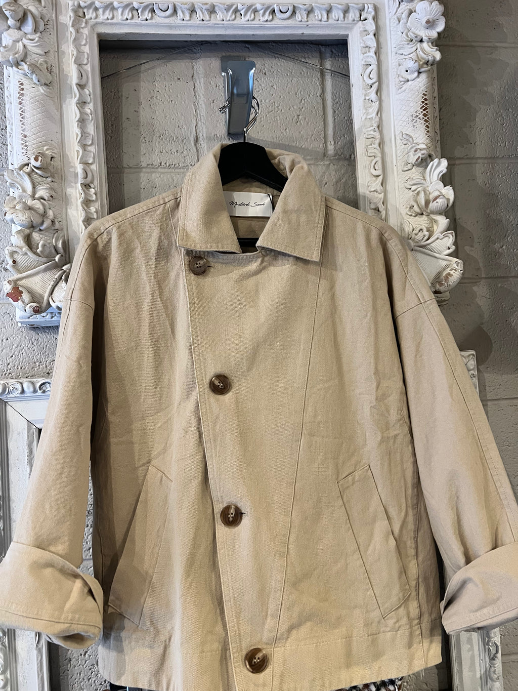 Mustard Seed Asymmetric Button Closure Jacket