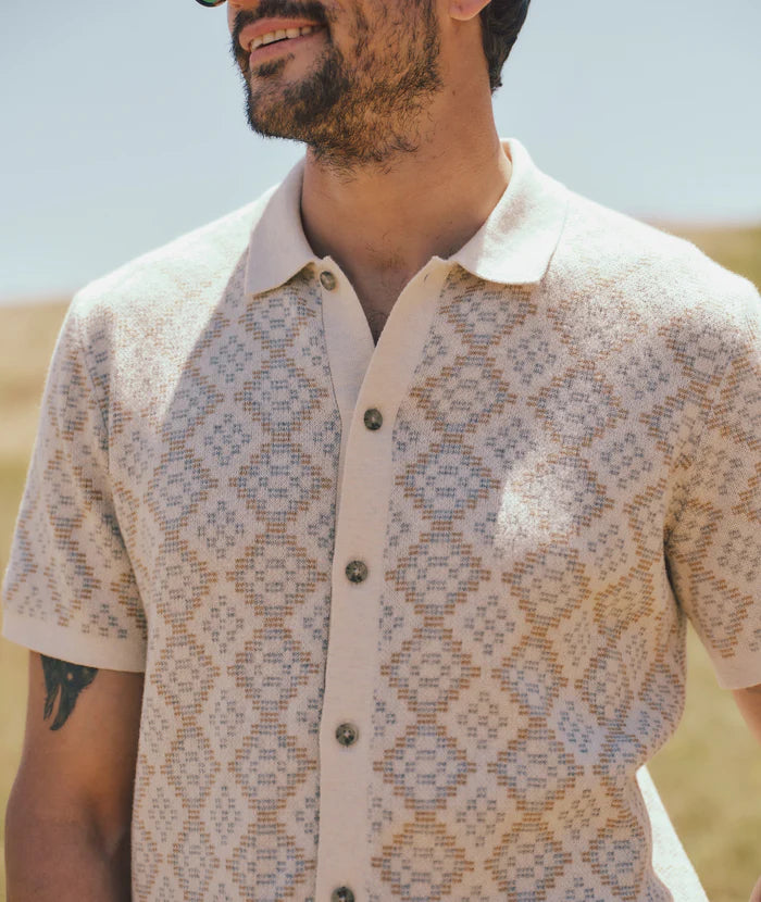 Marine Layer Ethan Sweater Button Down  - Oatmeal Geo