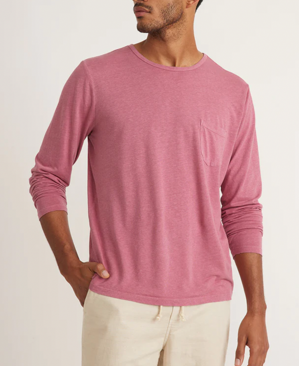 Long Sleeve Cotton Hemp Pocket Tee - Rose Wine