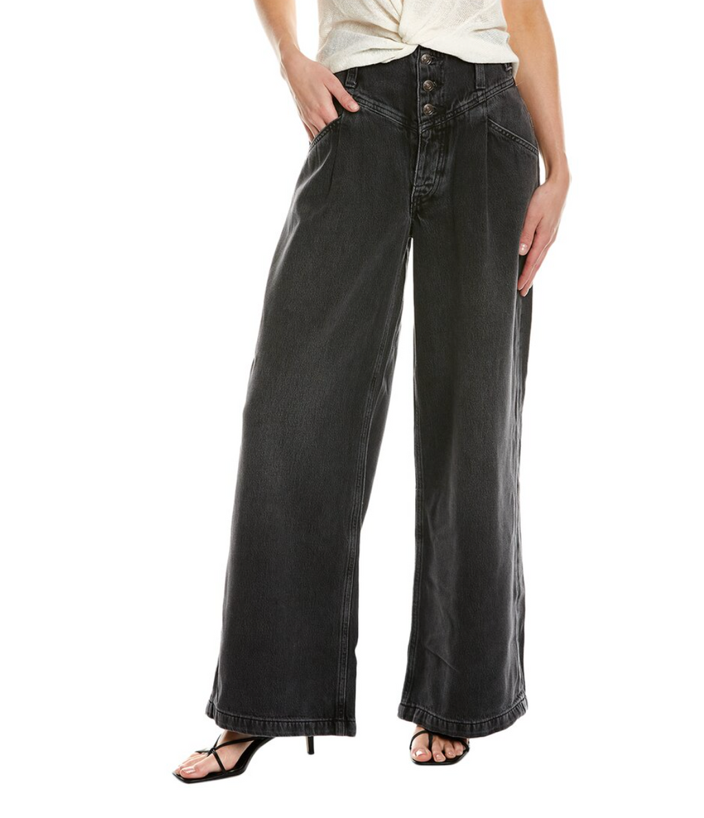 Free People Care Super Sweeper Wide Leg-Worn Black