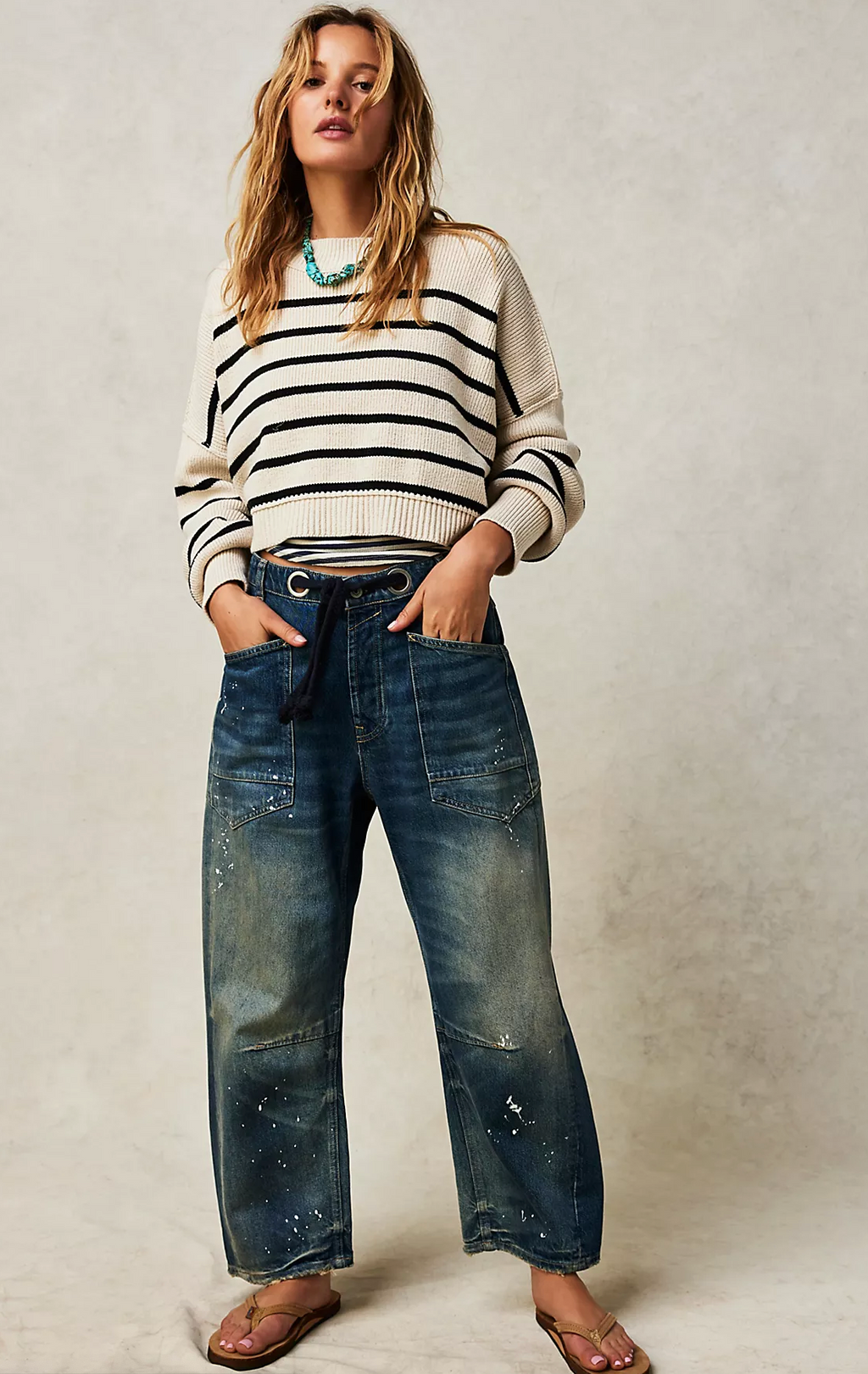 Free People-Moxie Low Slung Pull On Barrel Jeans