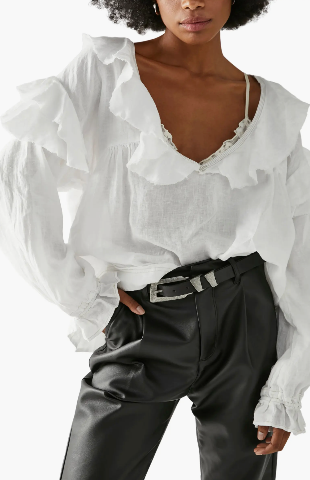 Free People Ruffle Linen Top