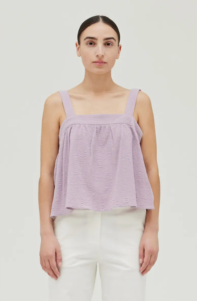 Grade & Gather-Cotton Stripe Back Tie Tank-Lavendar