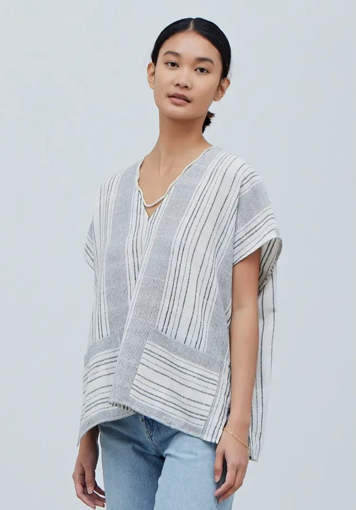 Grade & Gather-Stripe V-Neck Boxy Blouse