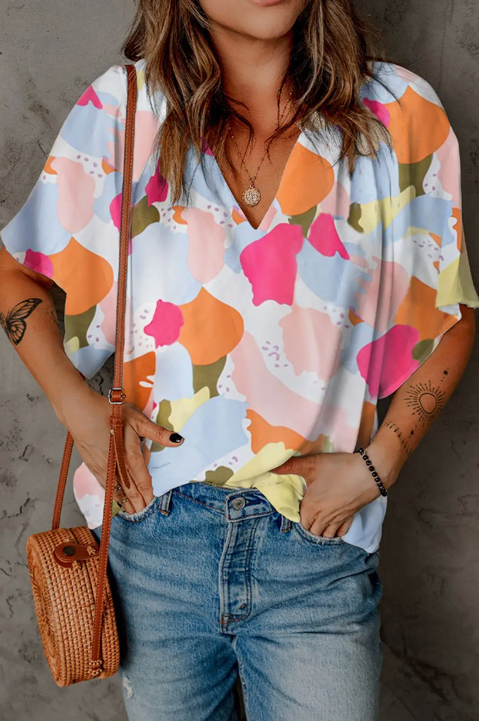 Floral Print Half Sleeve Blouse