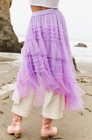 Fairy Ruffle Elastic Waistband Midi Skirt