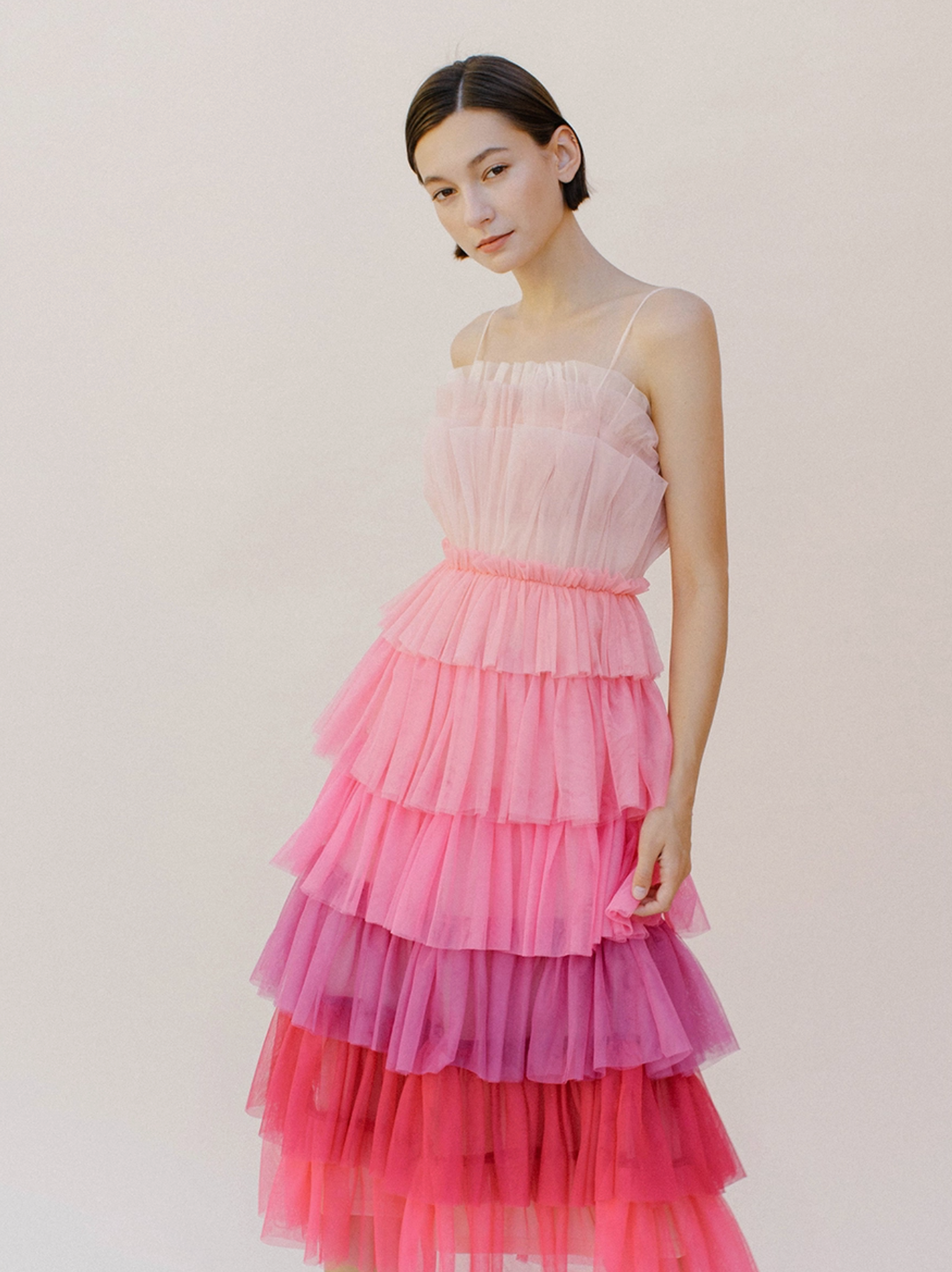 Storia-Pink Tiered Tulle Dress