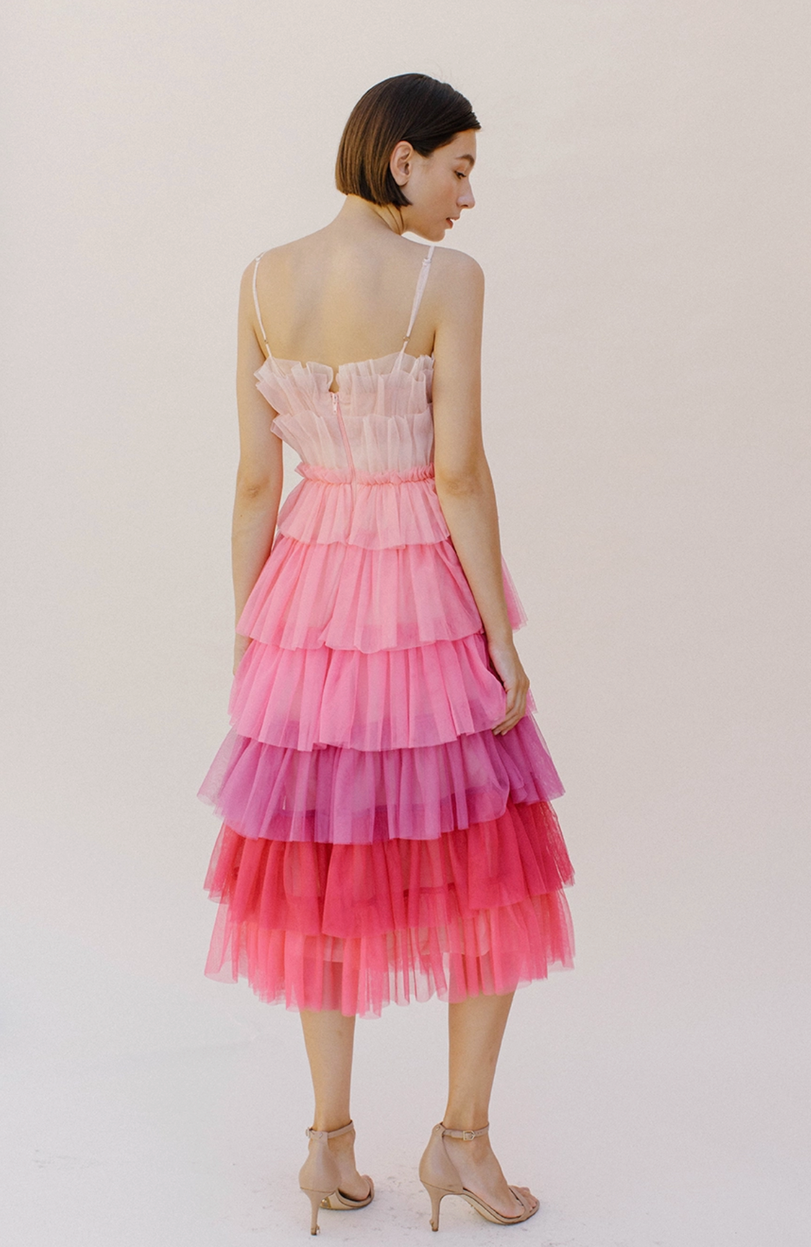 Storia-Pink Tiered Tulle Dress