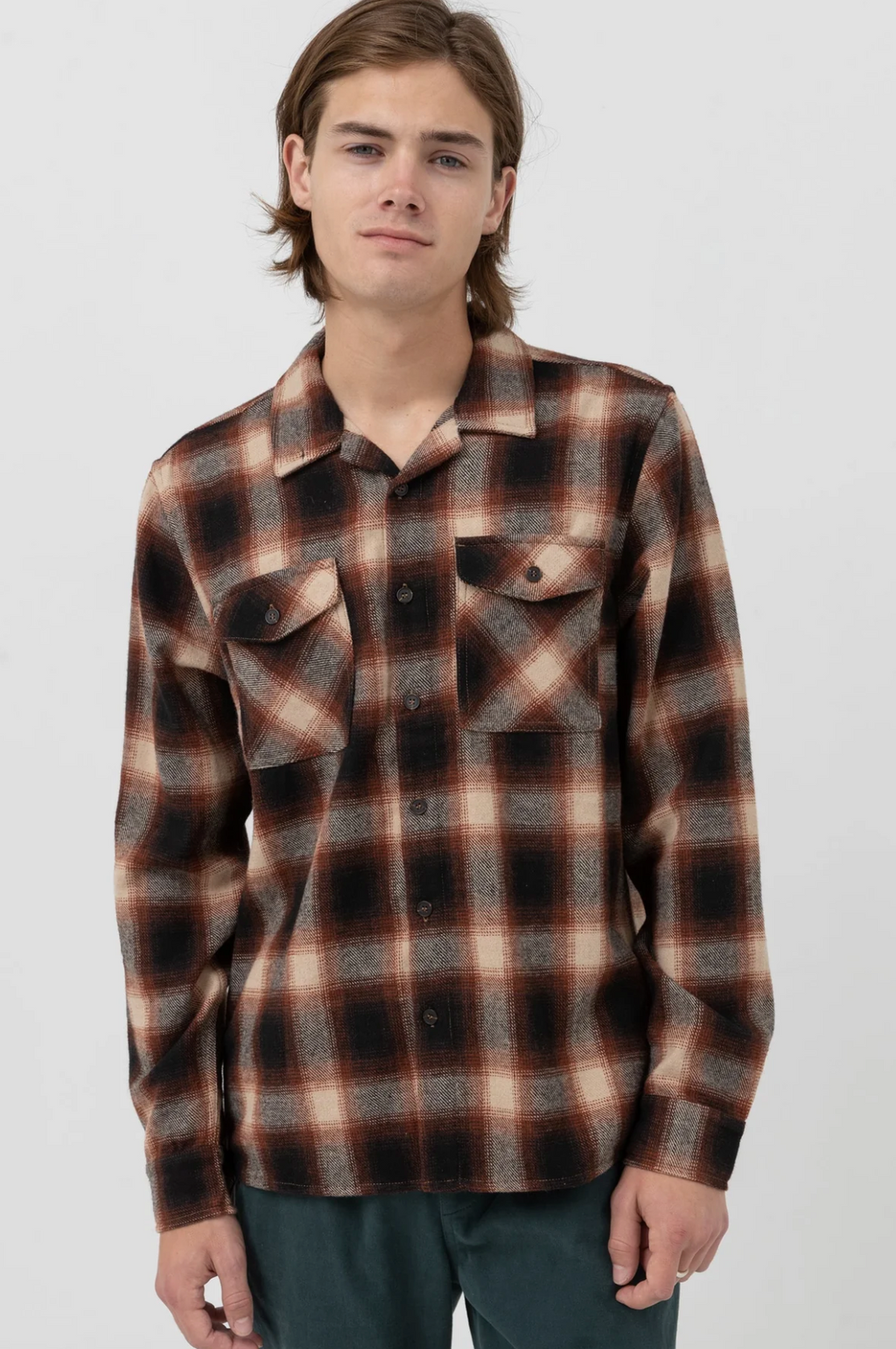 Rhythm Plaid LS Flannel - Rust