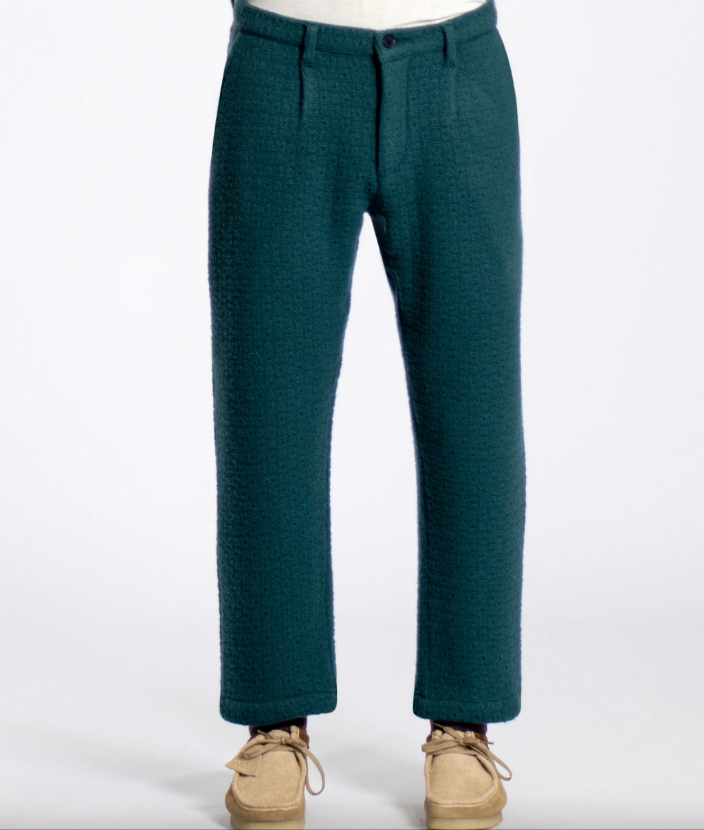 FAR AFIELD Ryder Trouser - Deep Teal Textured Jacquard