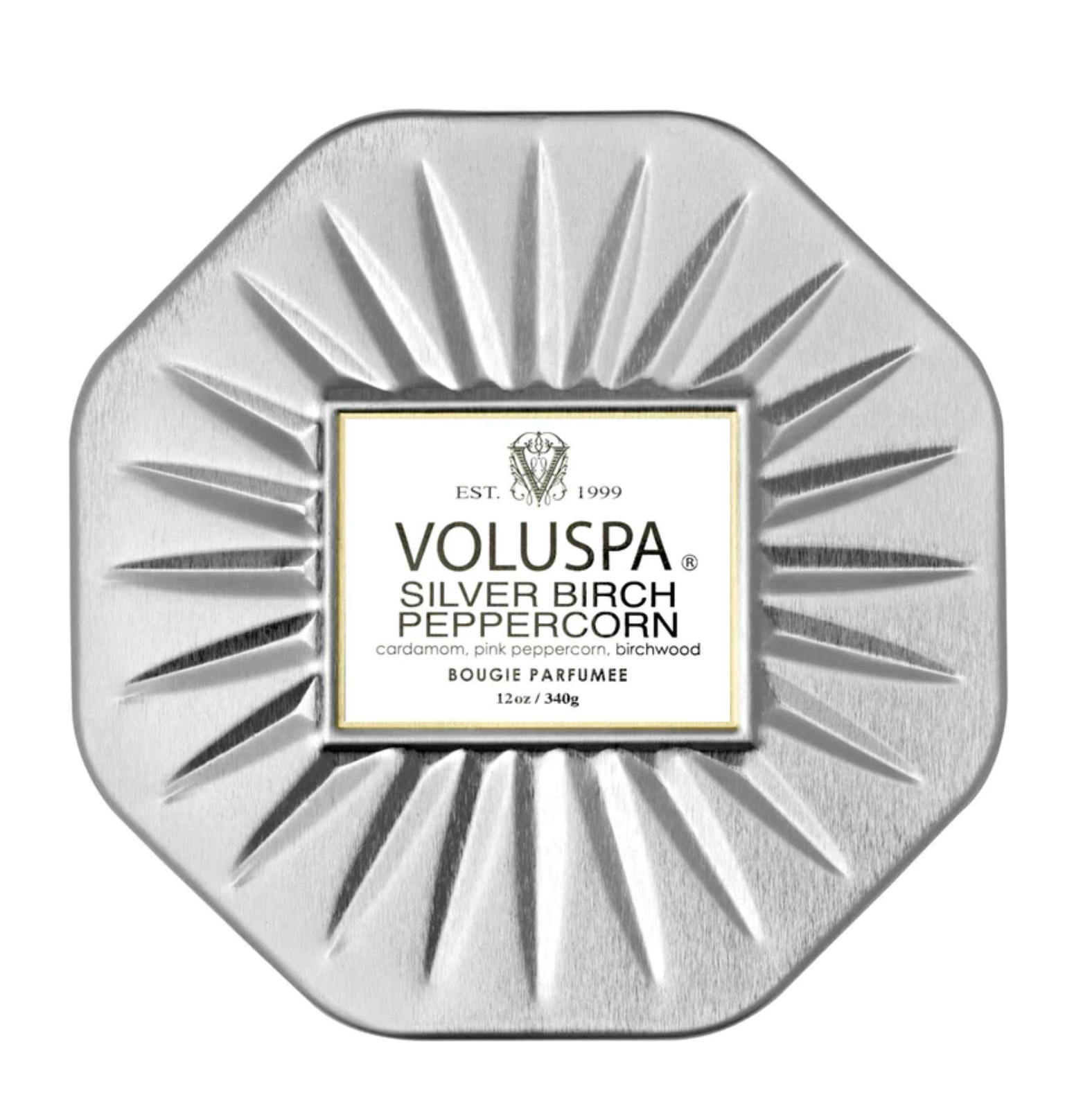 Voluspa Octagon Tin -Silver Birch 3 Wick Candle